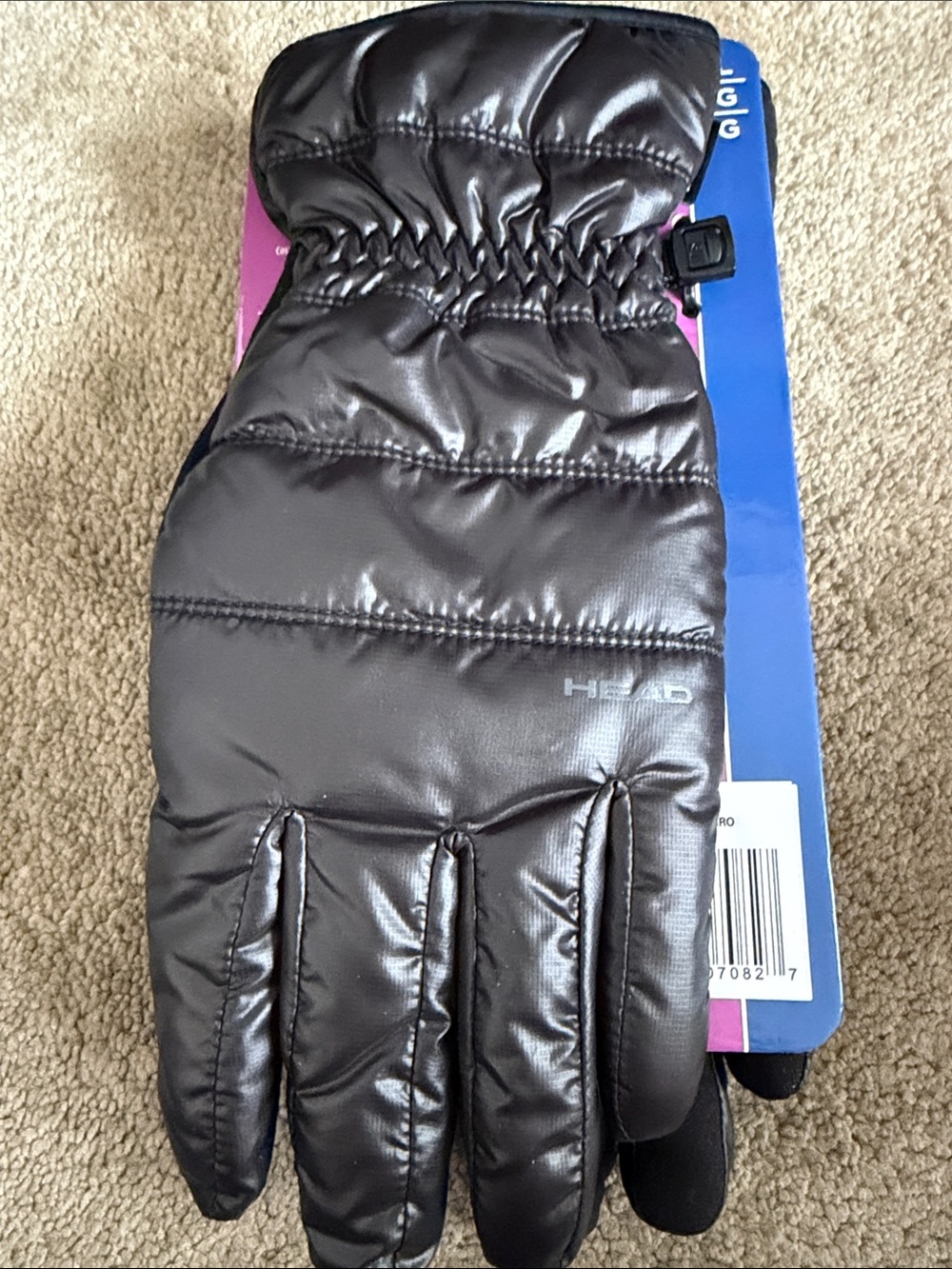 Head Shiny Black Quilted Winter Glove